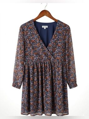 Frank And Oak Dark Floral V-Neck Long Sleeve Mini Dress Size M Boho